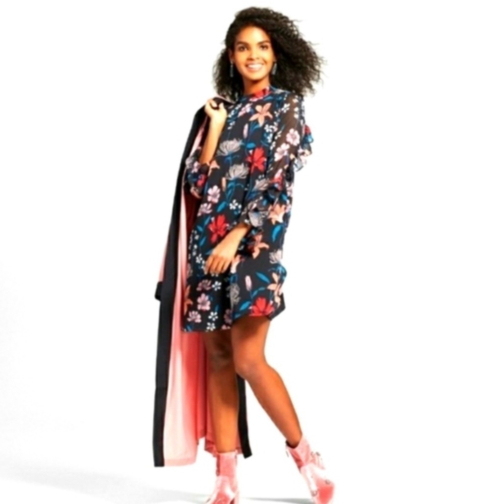 Who what wear Longsleeve cocktail dress Black/Red/teal floral Sz XS